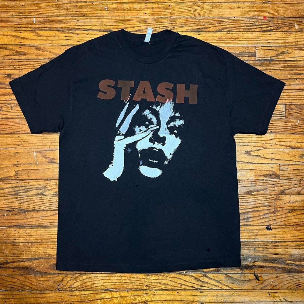 STASH Sample Tee Streetwear Brand Shirt XL Black Front and Back Design Vintage